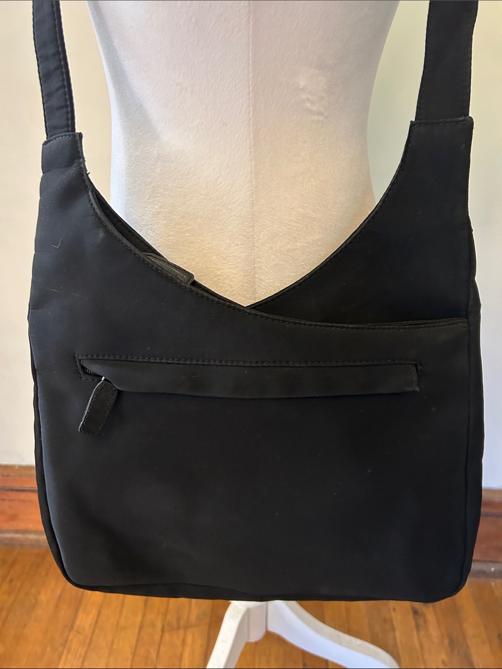 Talbots black fabric handbag with silver hardware Adjustable Strap EUC